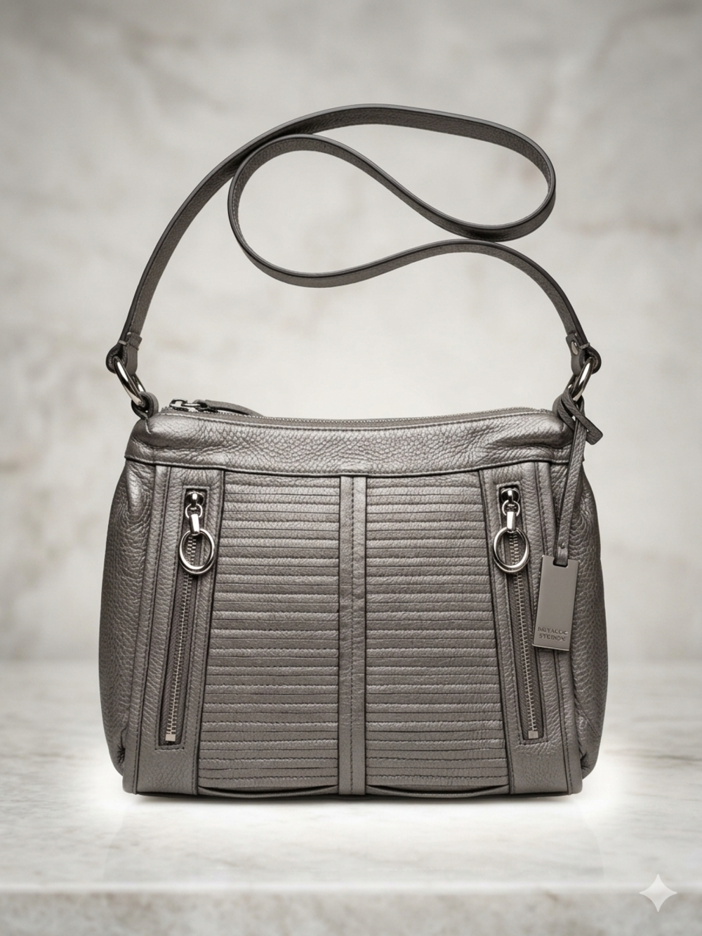b. makowsky Silver Leather Shoulder Bag